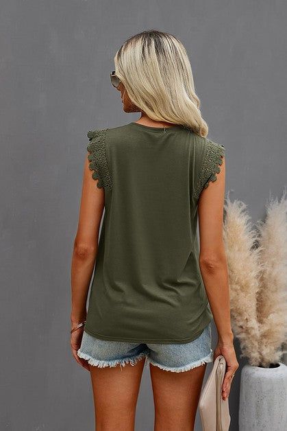 Olive Lace Sleeve Top