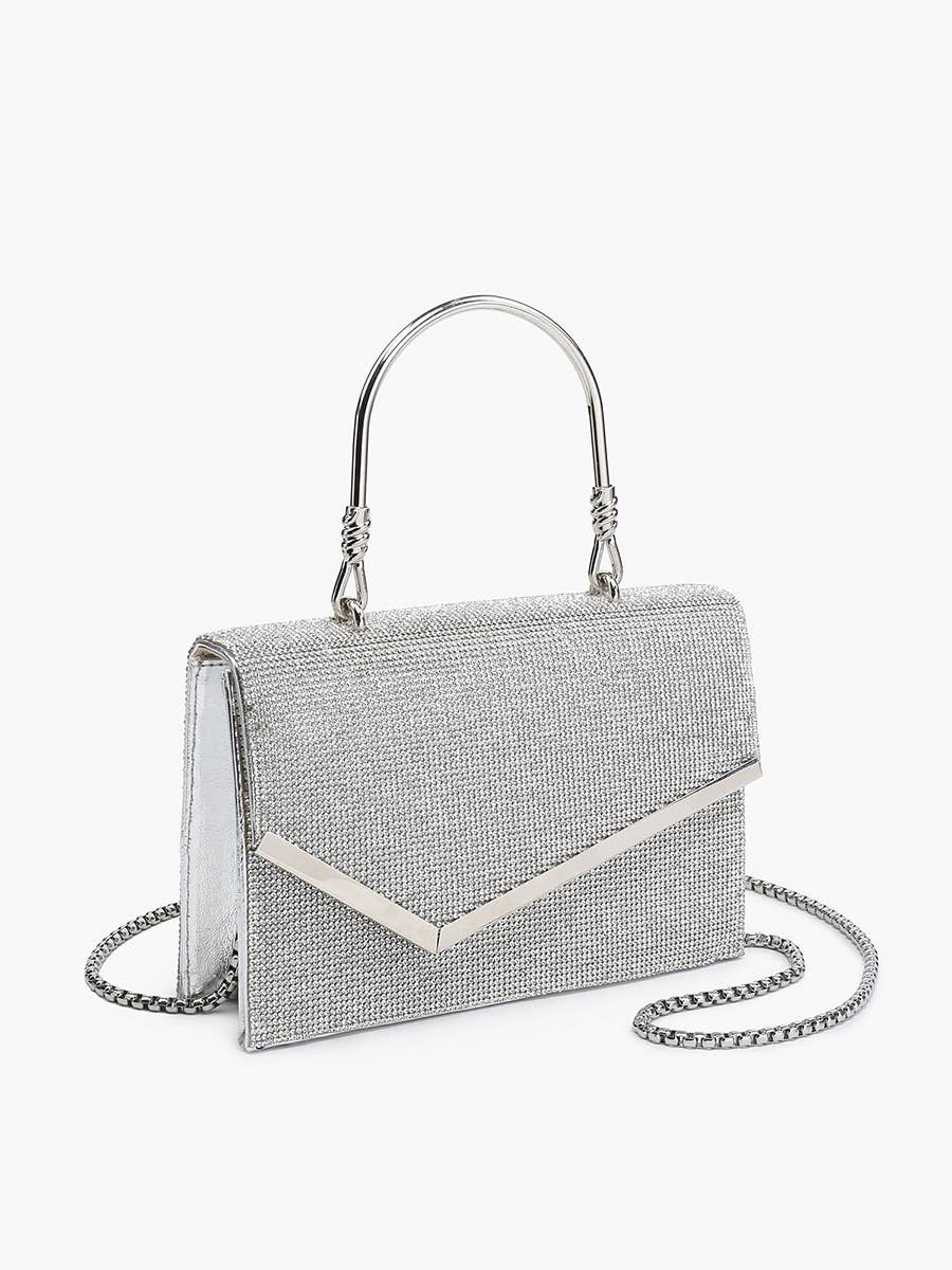Daphne Asymmetrical Flapover Rhinestone Crossbody - Black or Silver