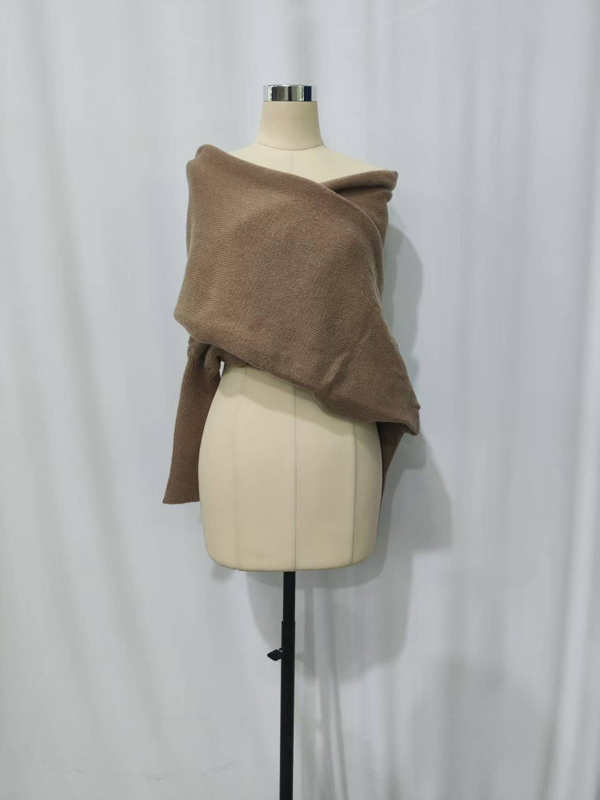 Dark Taupe Versatile Crossover Off Shoulder Knit Jumper