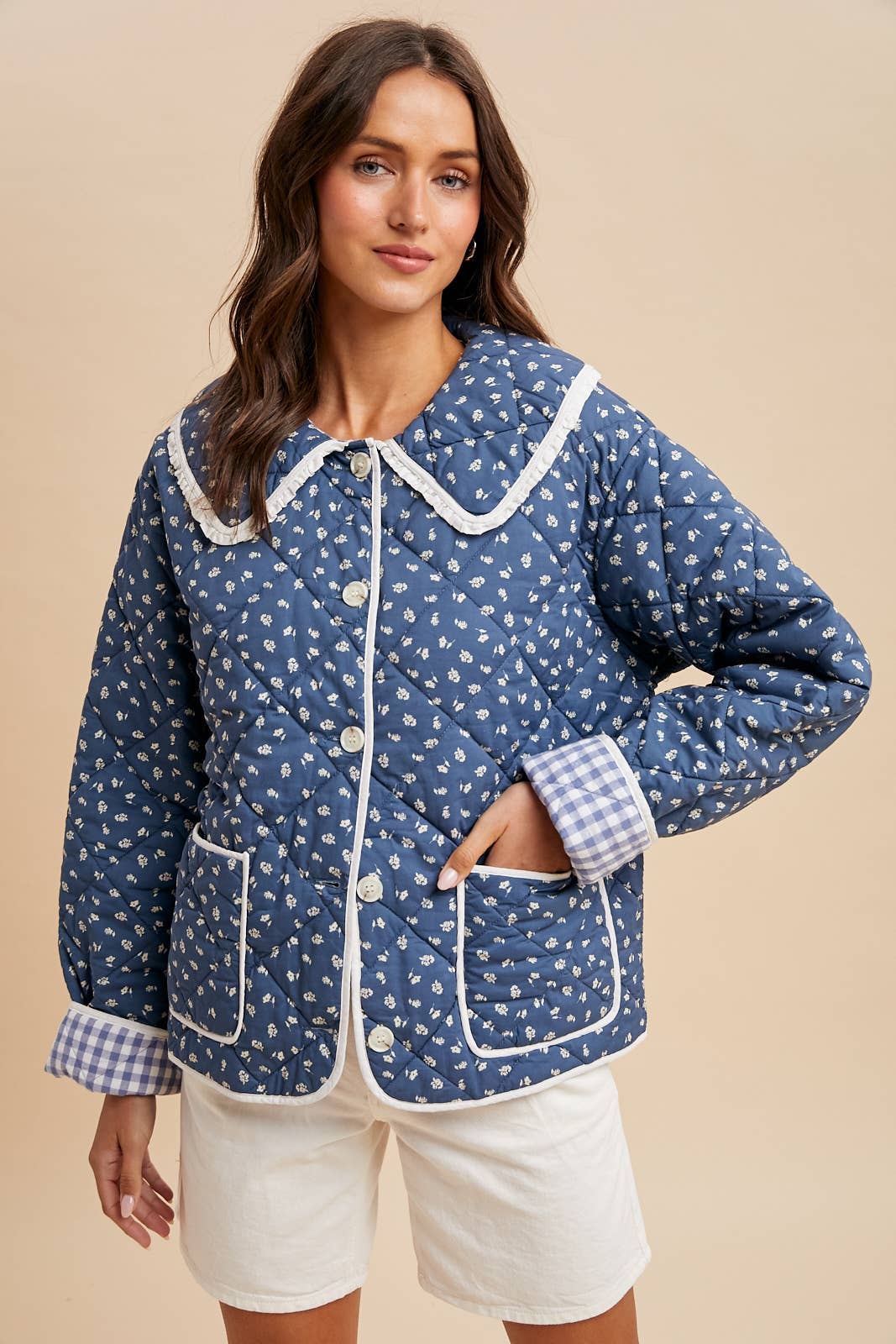 Indigo Quilted Doll Collar Puffer Jacket