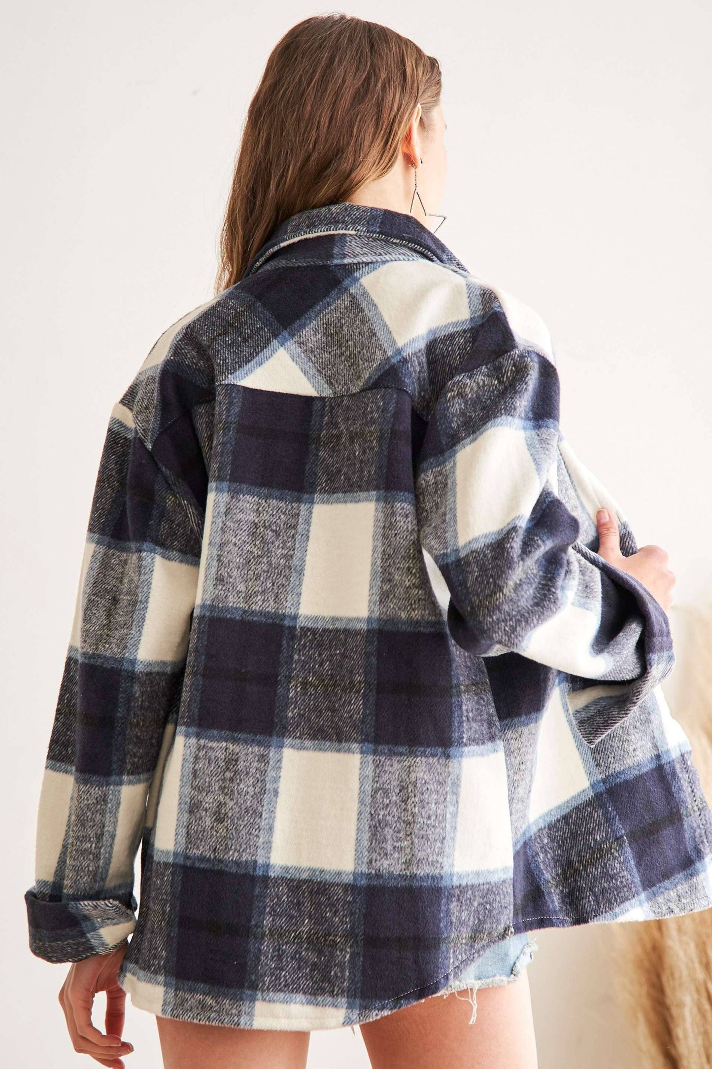 Navy Plaid Flannel Shacket