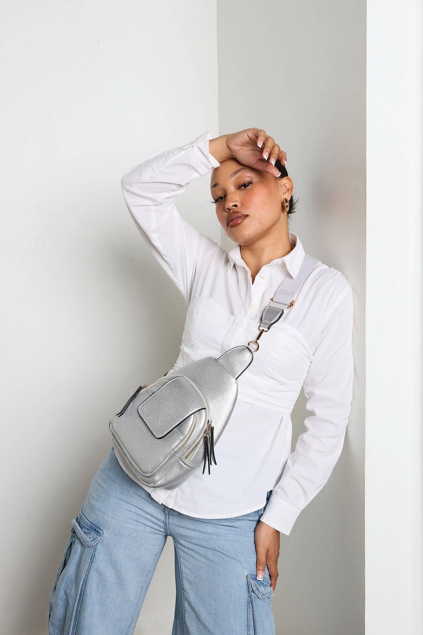 Sophia Sling Bag w/ Flap Over Pocket - Black or Gold