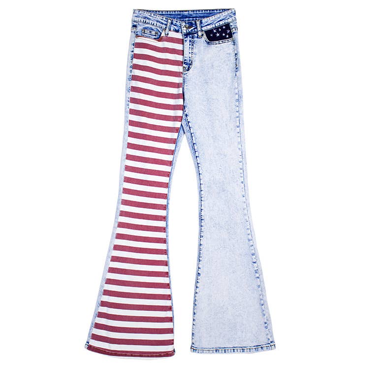 July 4th Patchwork Striped Flared Jeans