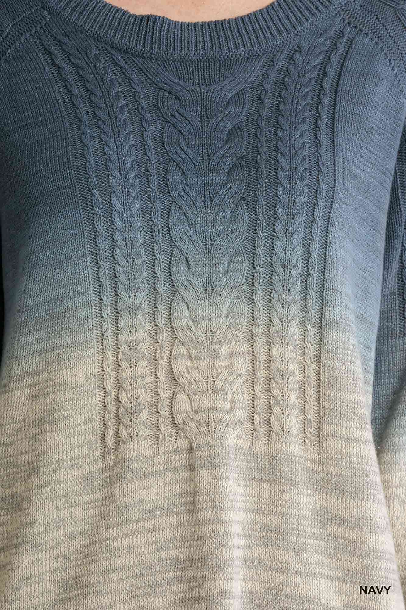 Dip Dye Cable Knit Pullover Sweater