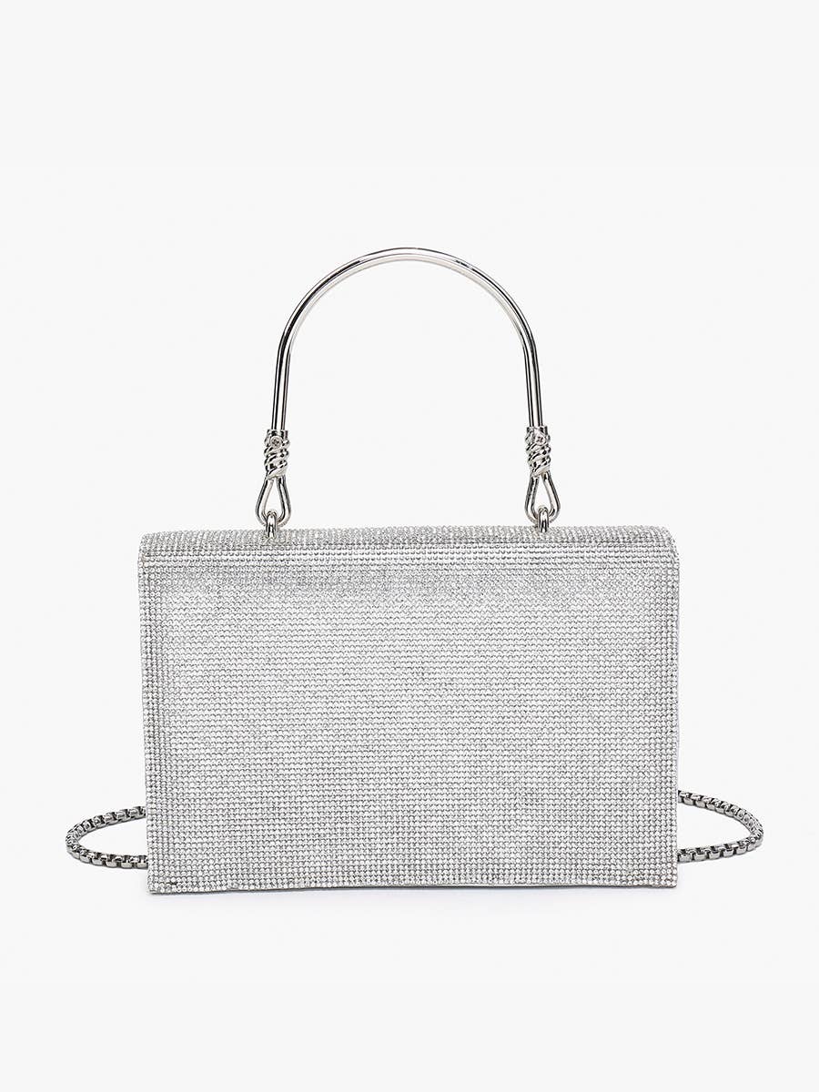 Daphne Asymmetrical Flapover Rhinestone Crossbody - Black or Silver