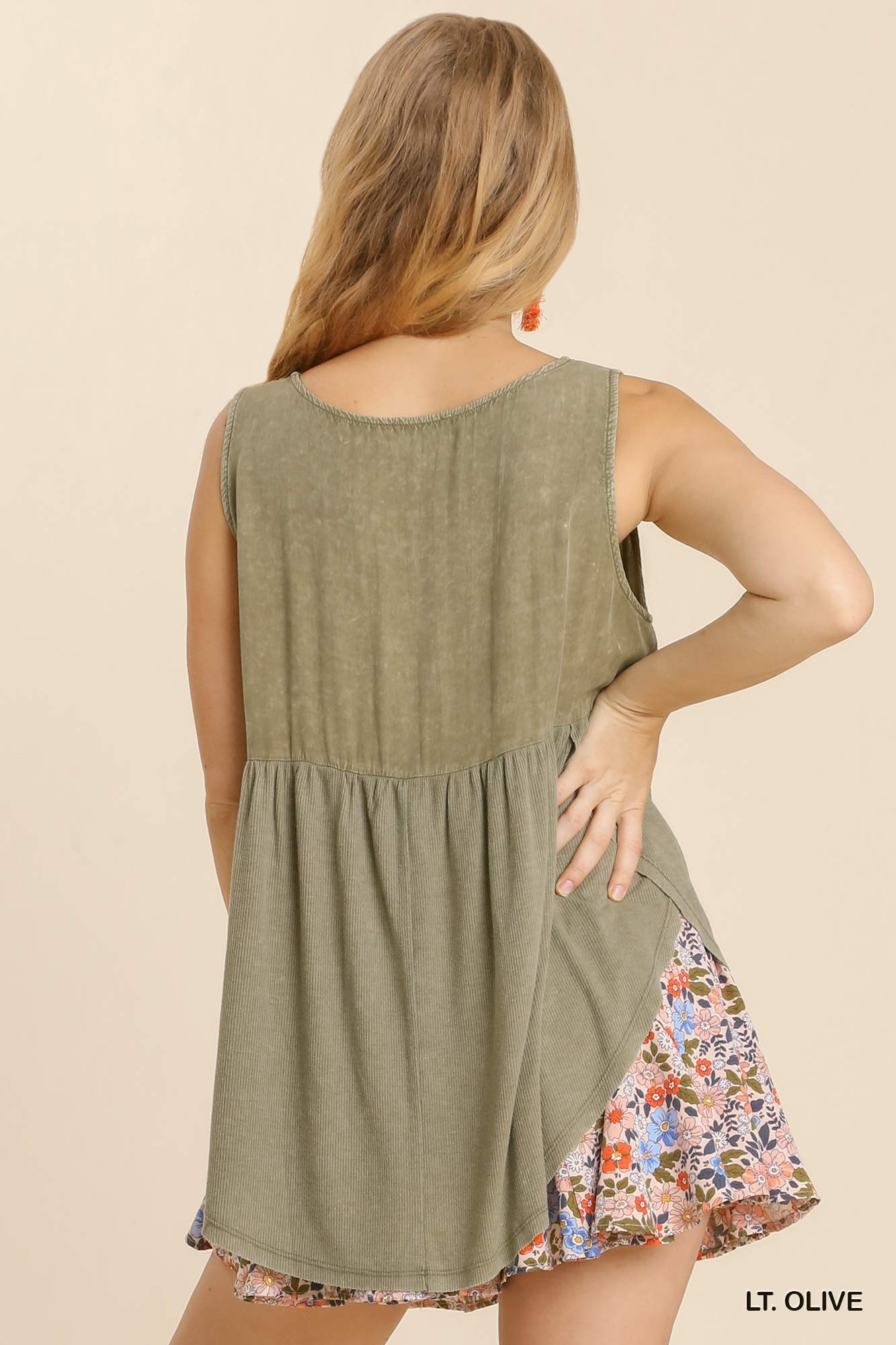 Olive Mineral Washed Sleeveless Ribbed Tank Top
