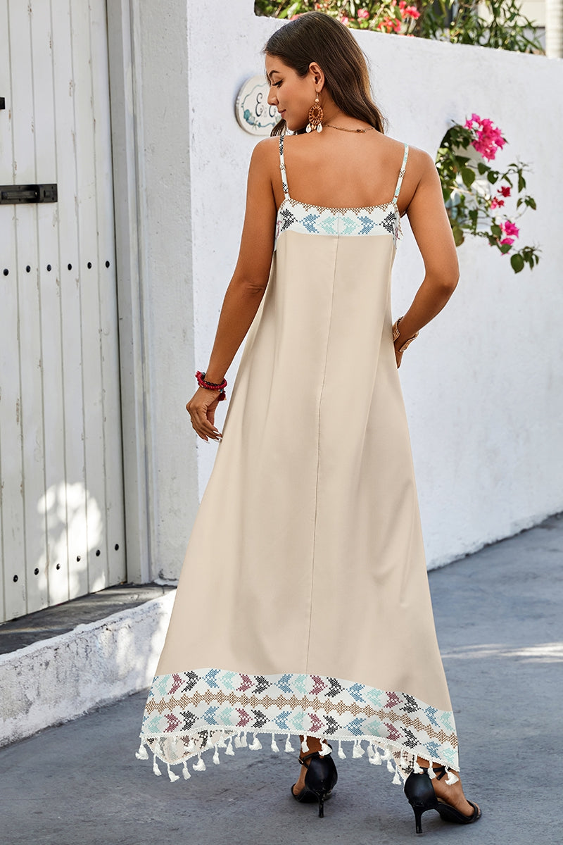 Sale - Printed Beige Maxi Dress