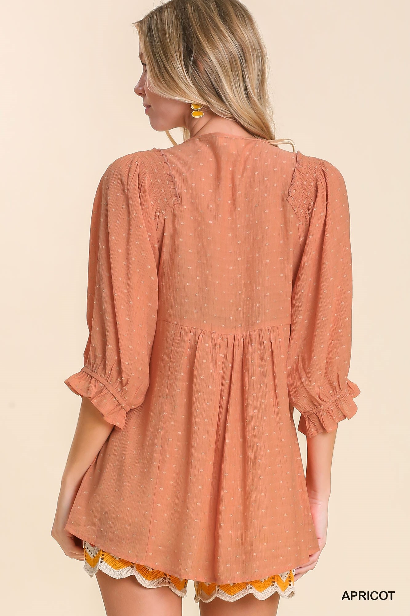 Apricot Swiss Dot Top with Ruffle Trim