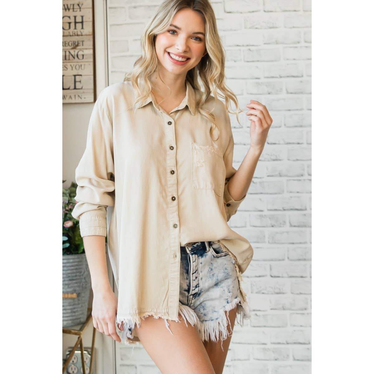 Sand Tencel Button Down Shirt