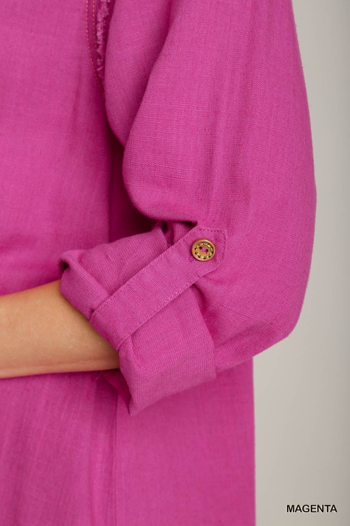 Magenta Linen Collared Button Down Tunic Top