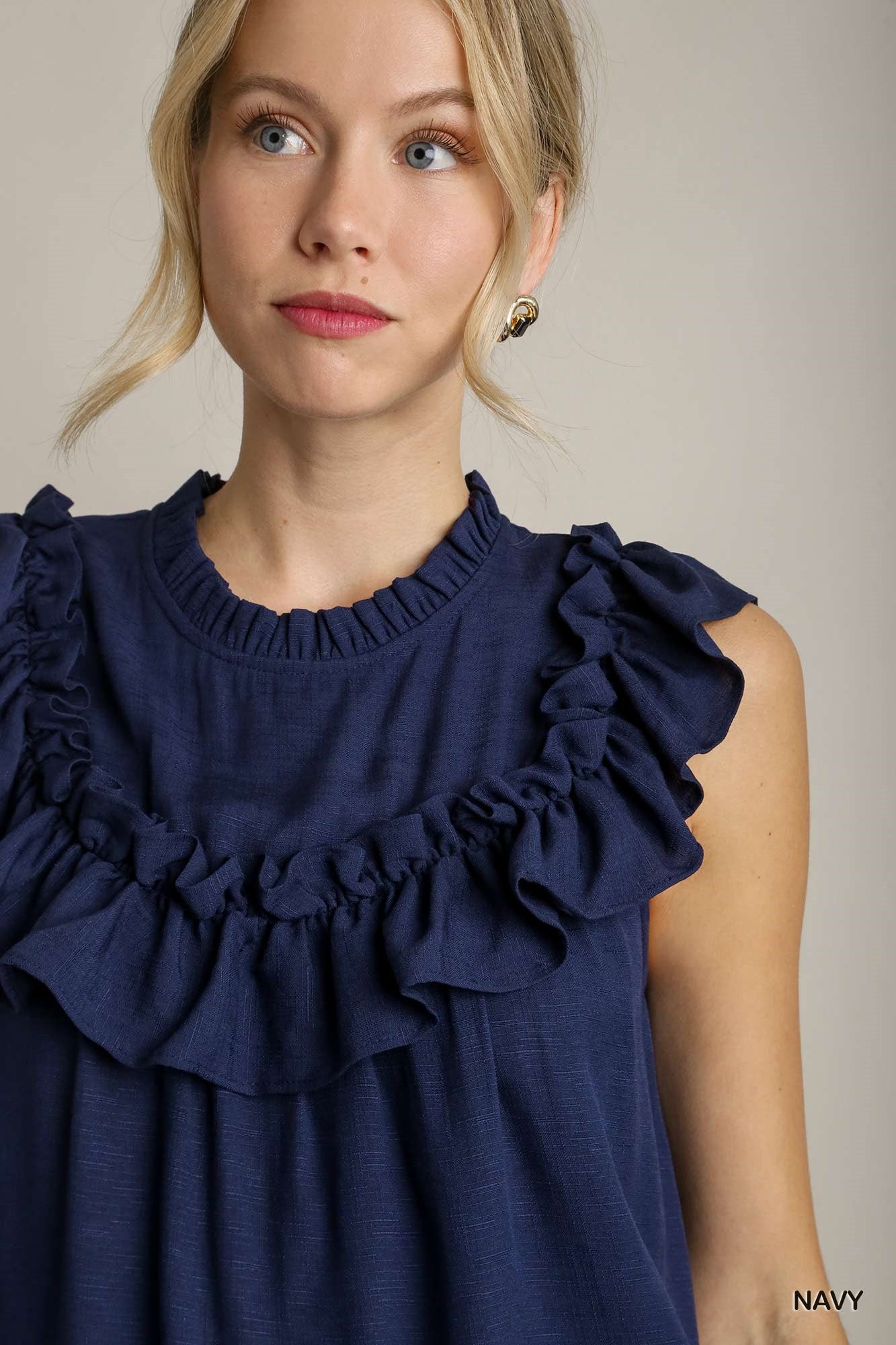Navy Ruffle Detailed Top