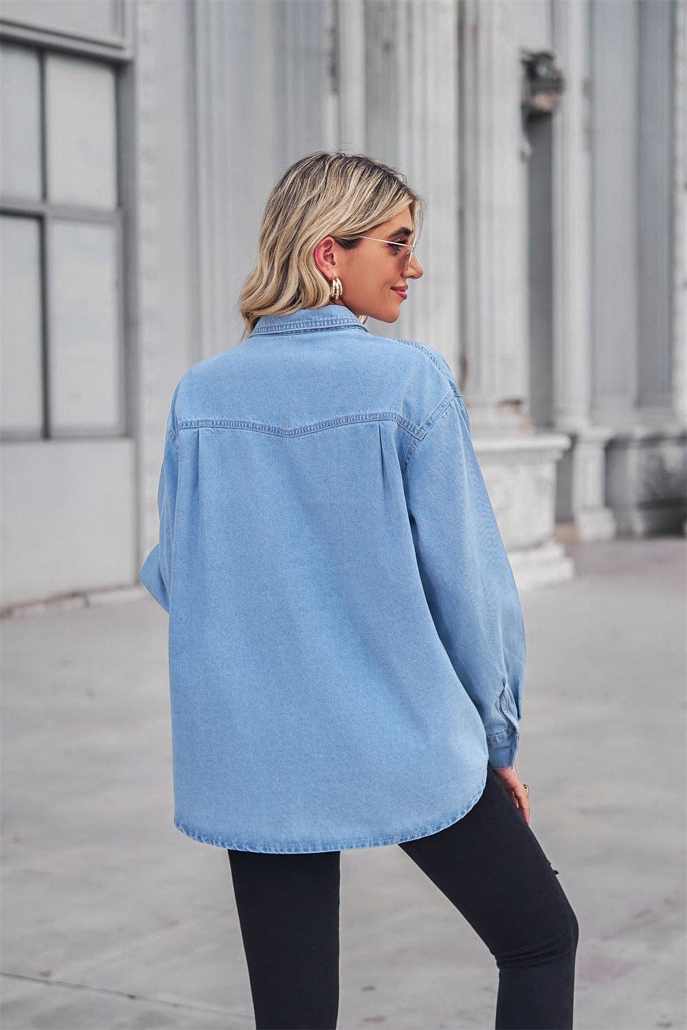 Ladies Lapel Denim Button Down Casual Daily Shirt
