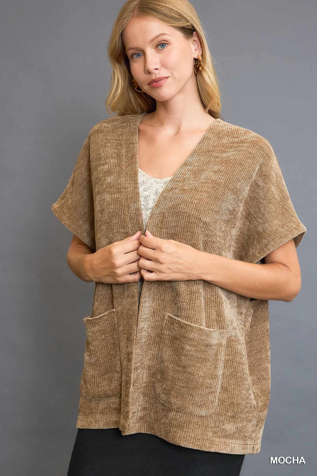 Mocha Open Front Knit Jacket