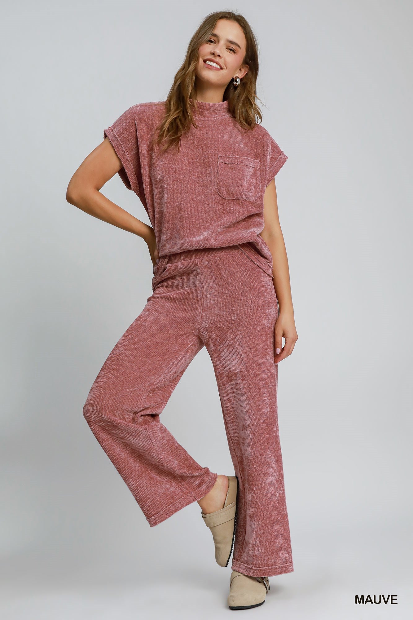 Mauve Soft Knit Straight Leg Pants