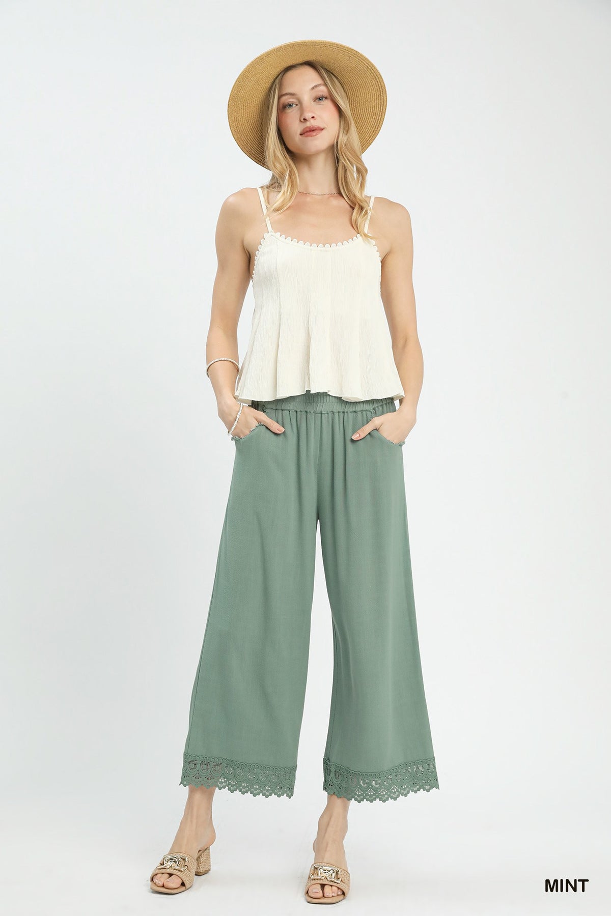 Mint Linen Wide Leg Pants