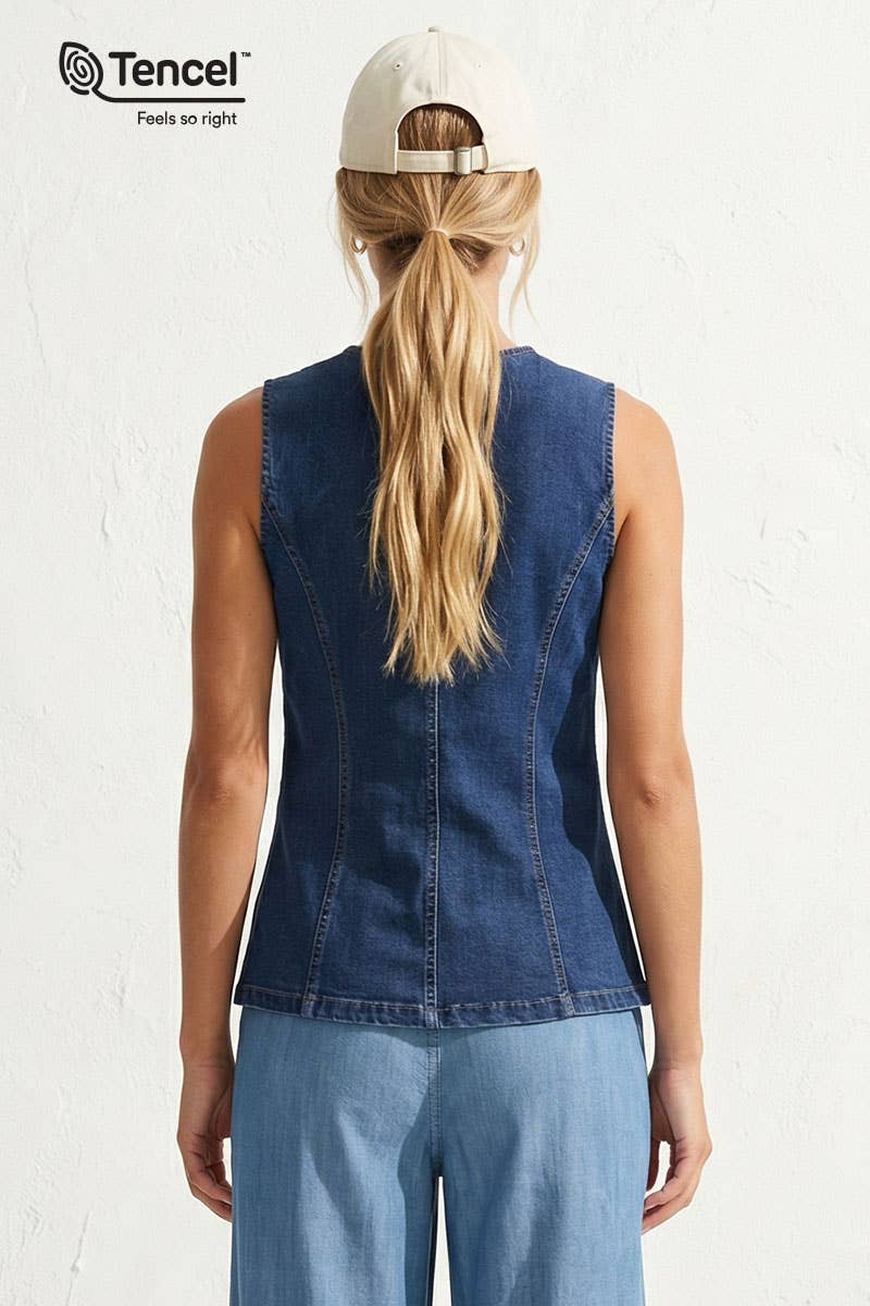 Sleeveless Longline Denim Vest Top