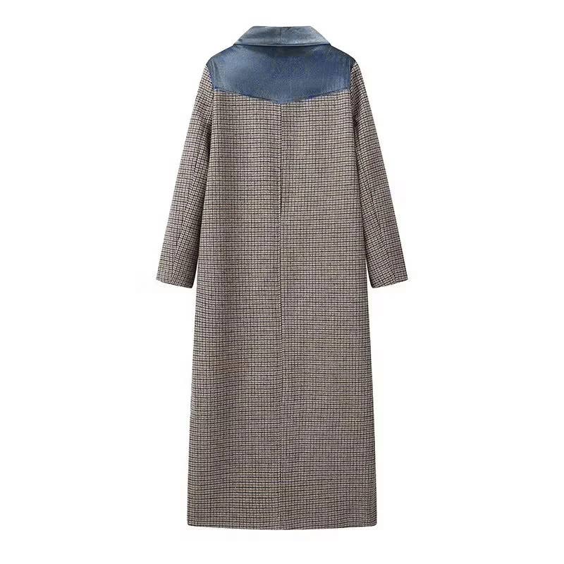 Velvet Lined Plaid Long Coat