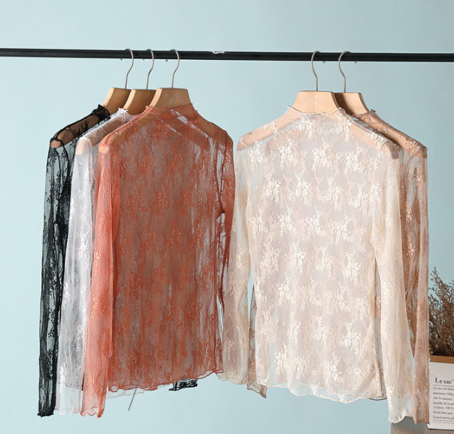 Black Semi Sheer Mesh Floral Lace Layering Top
