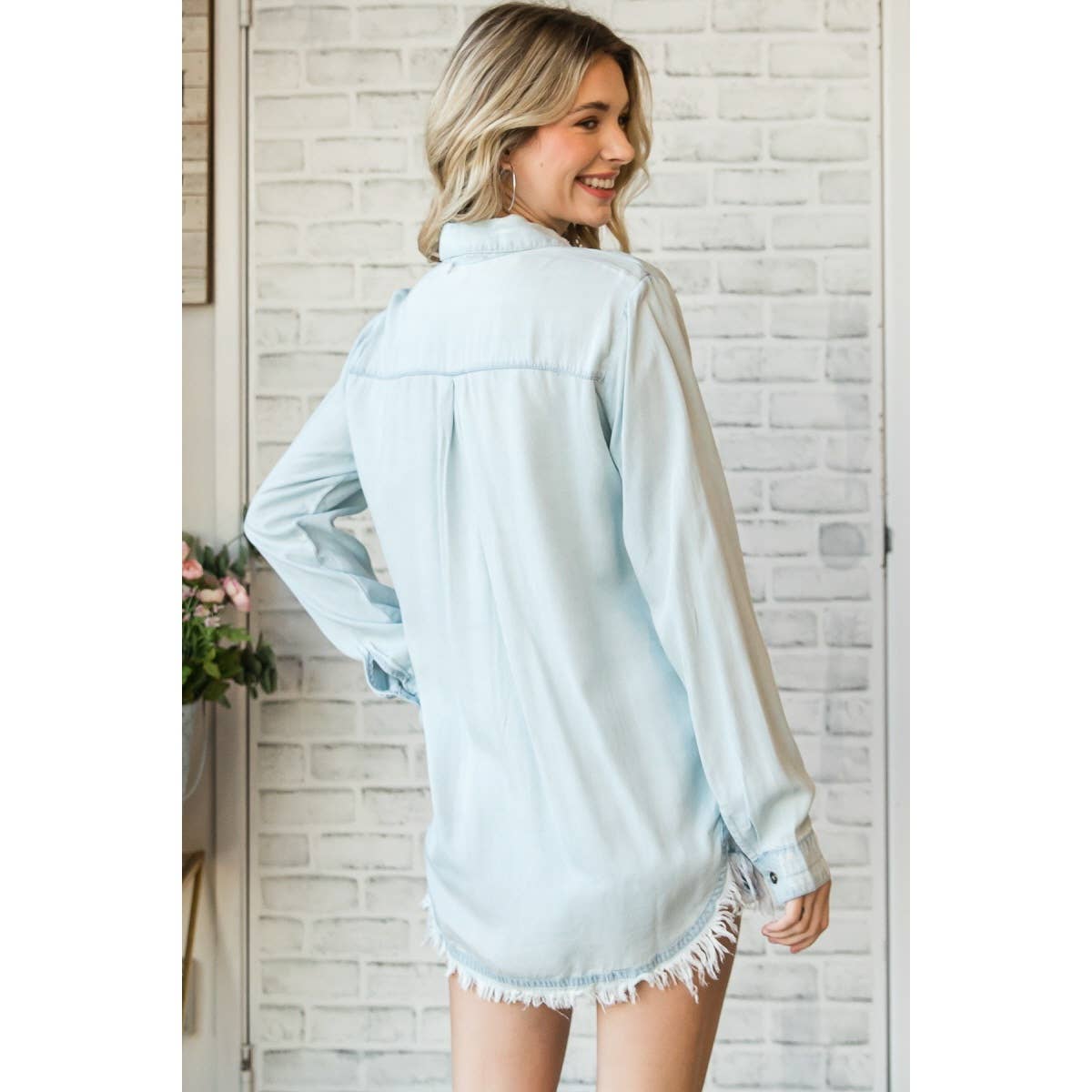 Light Wash Tencel Button Down Shirt