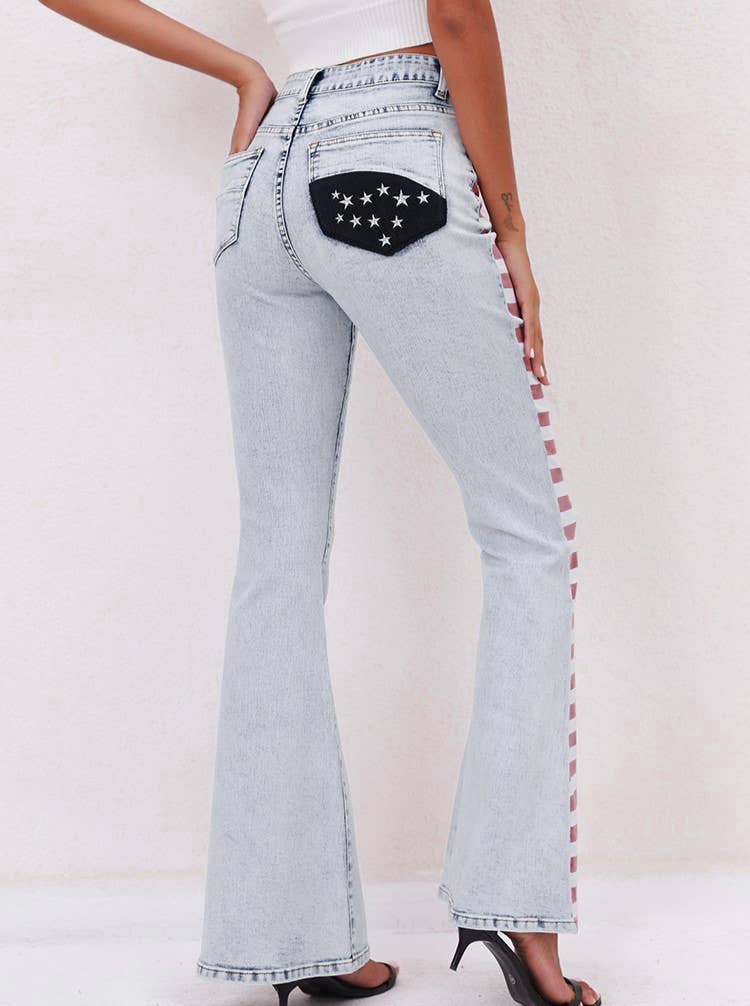 July 4th Patchwork Striped Flared Jeans