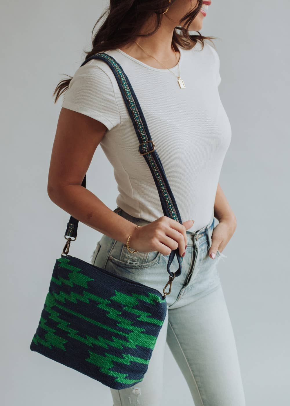 Navy & Green Aztec Crossbody
