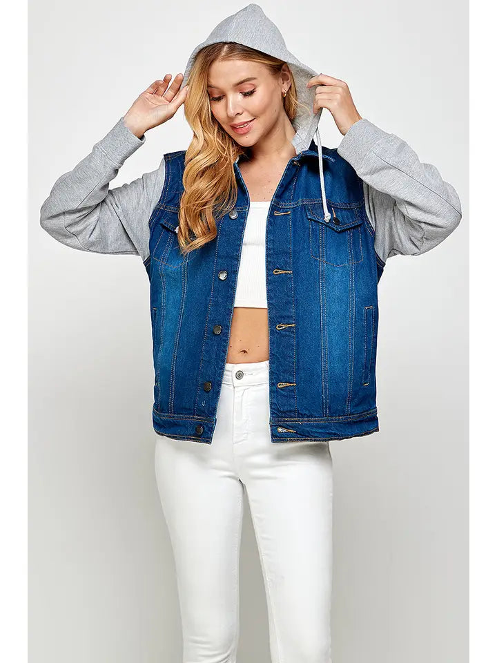 Women's Denim Hoodie Jacket - Dark Wash
