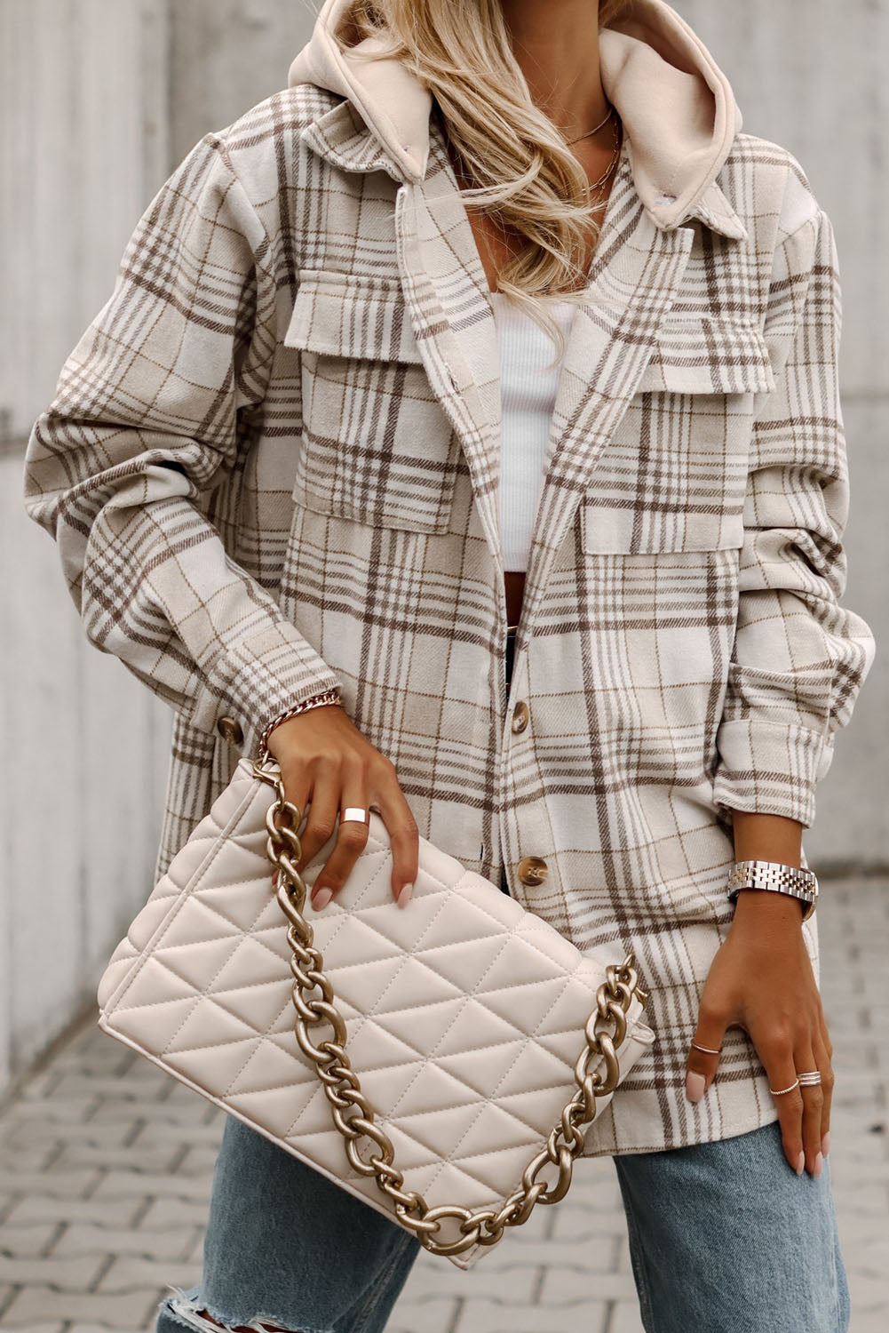 Peach Plaid Shacket