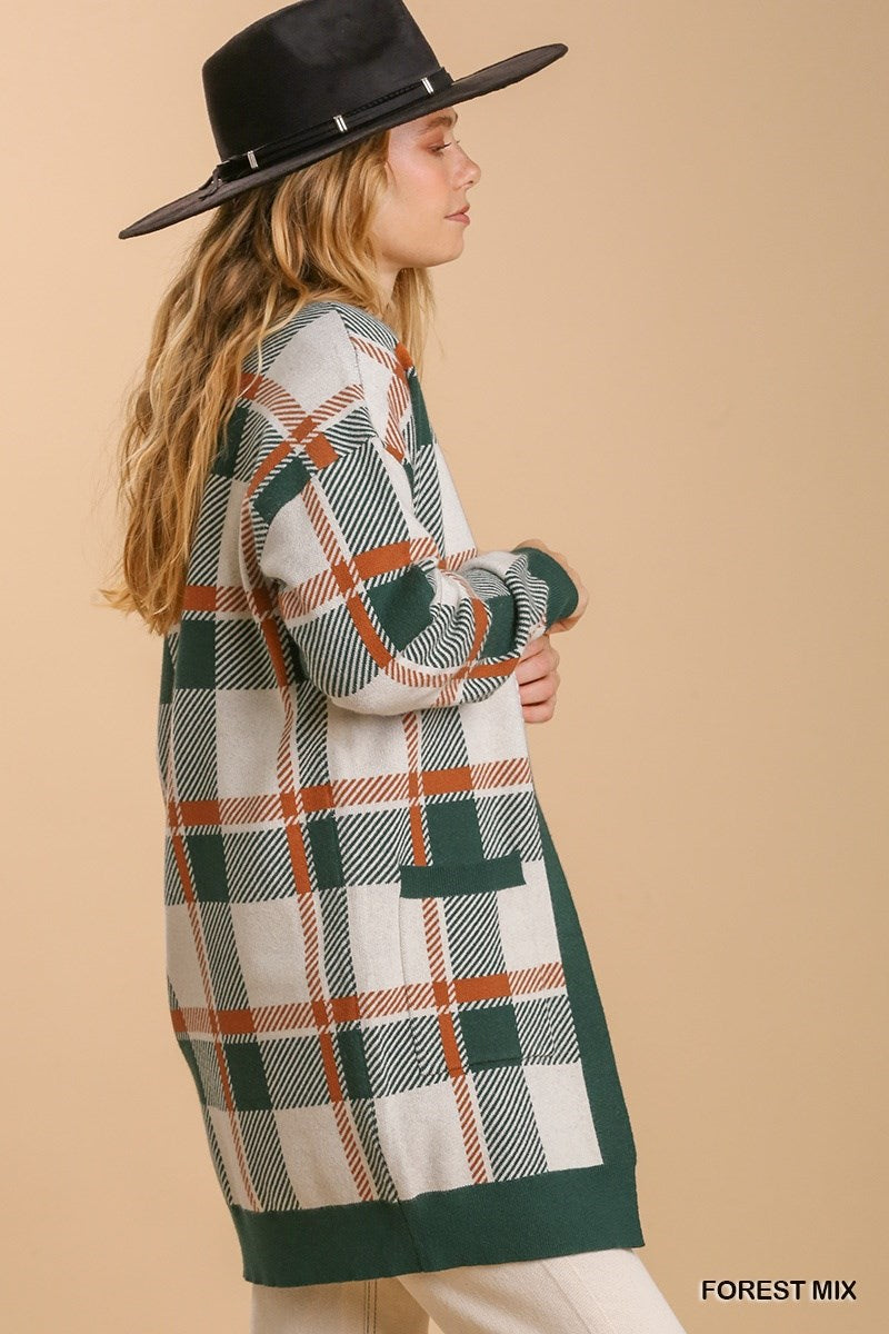 Forest Mix Plaid Long Sleeve Cardigan