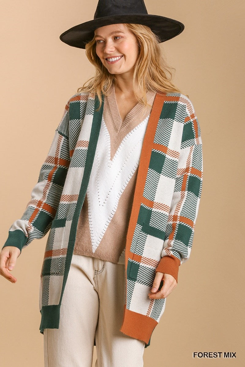 Forest Mix Plaid Long Sleeve Cardigan