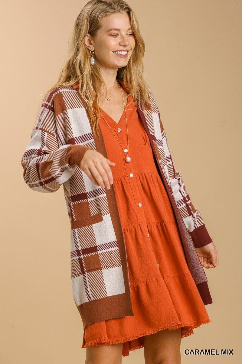 Caramel Mix Plaid Long Sleeve Cardigan