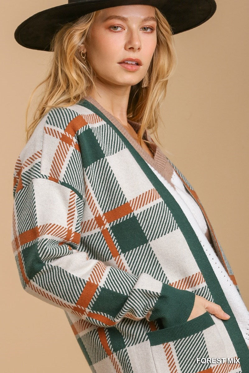 Forest Mix Plaid Long Sleeve Cardigan