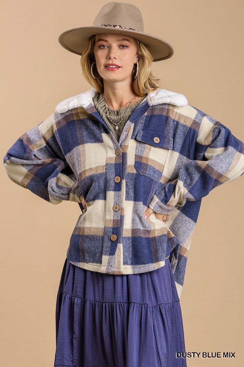 Dusty Blue Plaid Shacket
