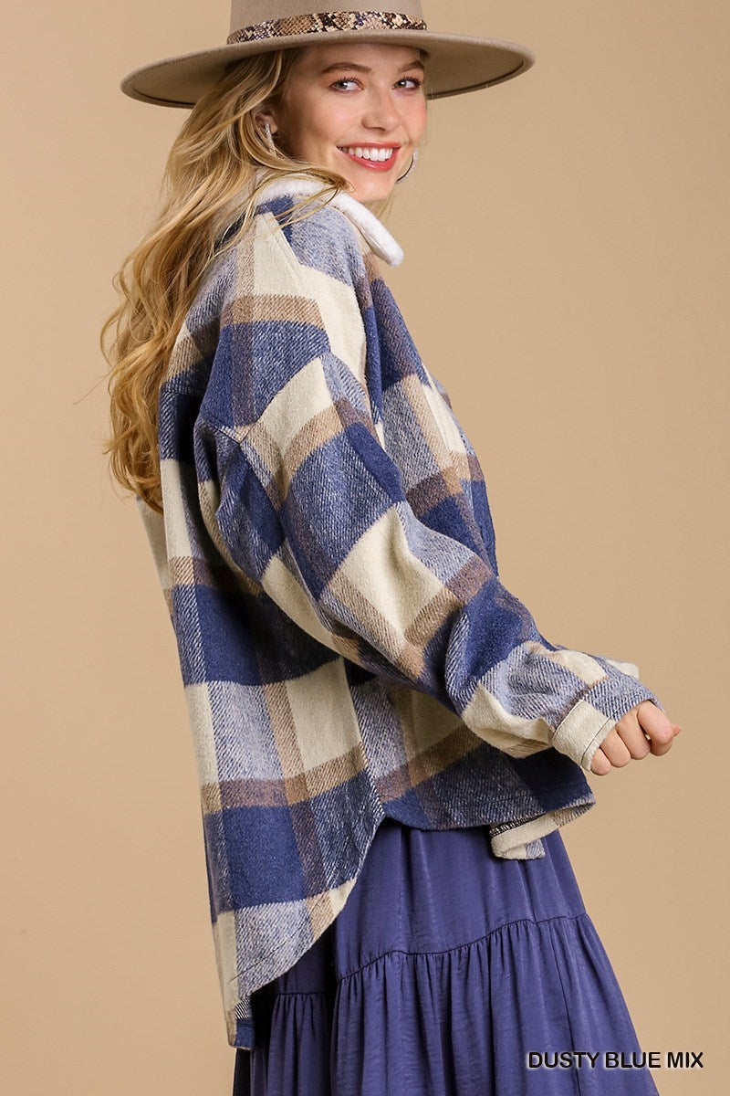 Dusty Blue Plaid Shacket
