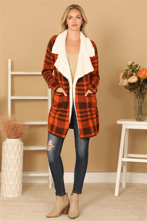 Rust Red Fur Lined Sweater Coat
