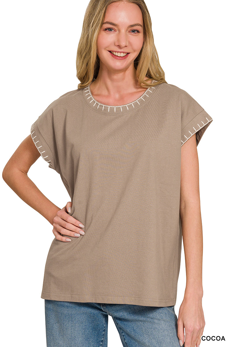 Cocoa Stitch Detail Top