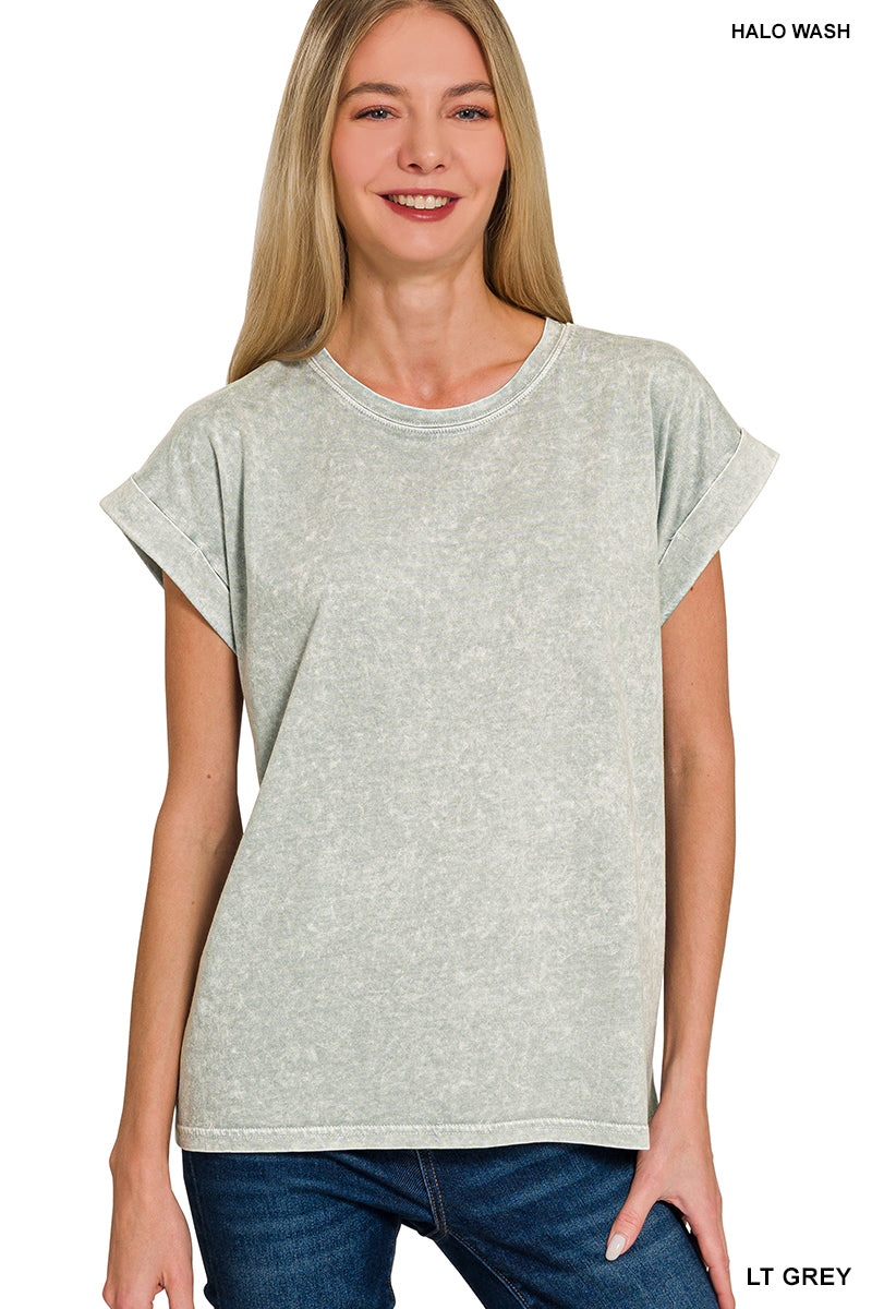 Gray Washed Cuff Sleeve Top