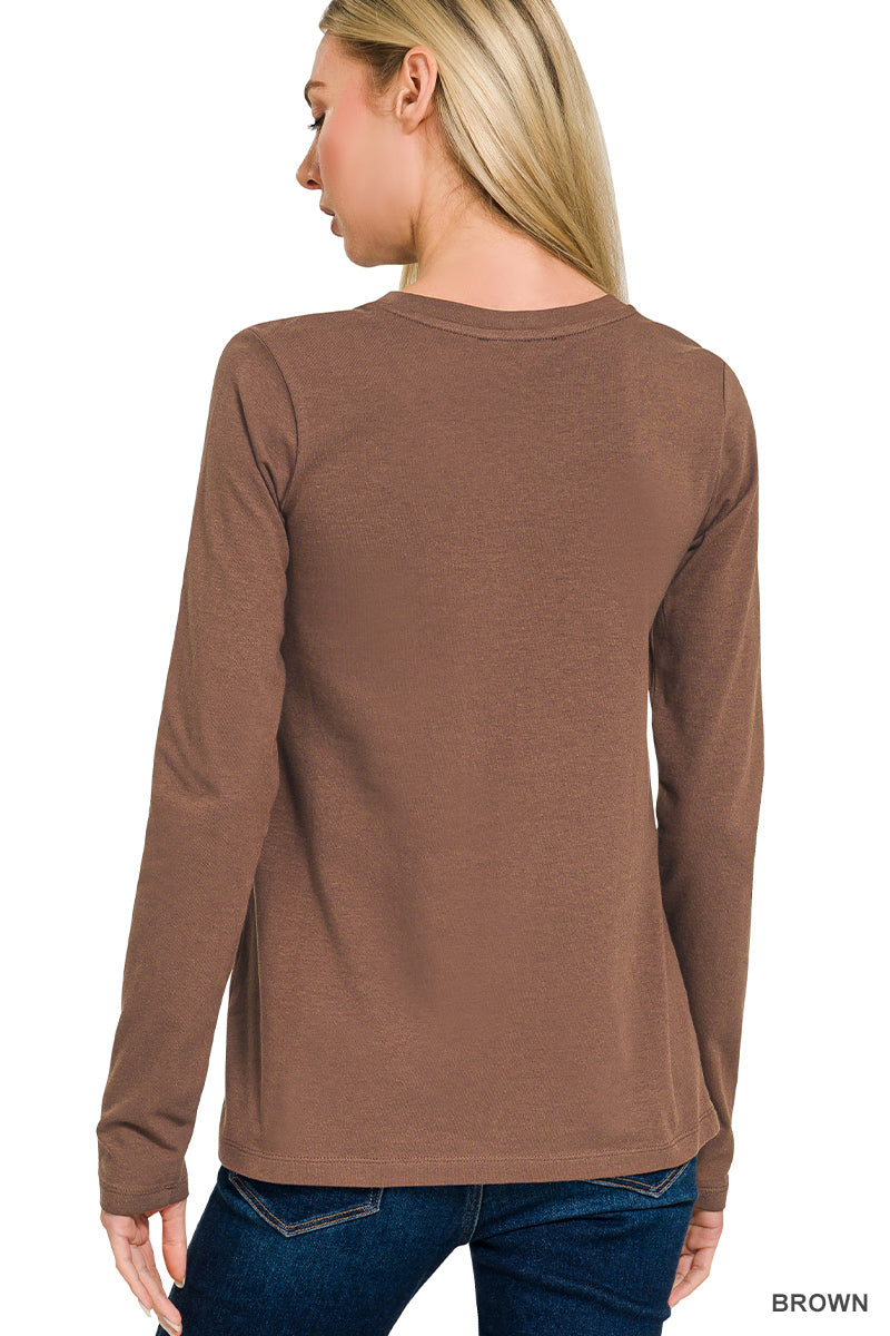 Brown Basic Long Sleeve Top