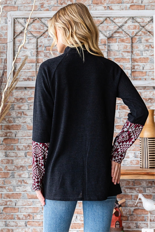 Sale - Aztec Print Contrast Side Zipper Top