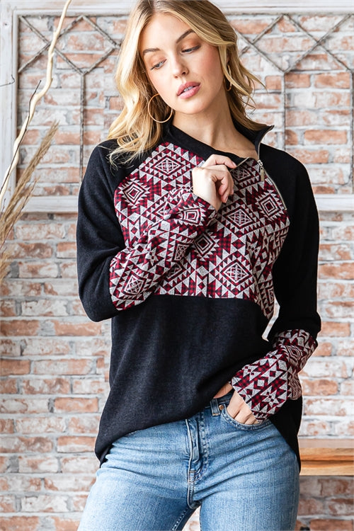 Sale - Aztec Print Contrast Side Zipper Top