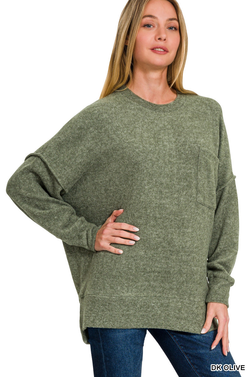 Dark Olive Brushed Drop Shoulder Oversized Sweater