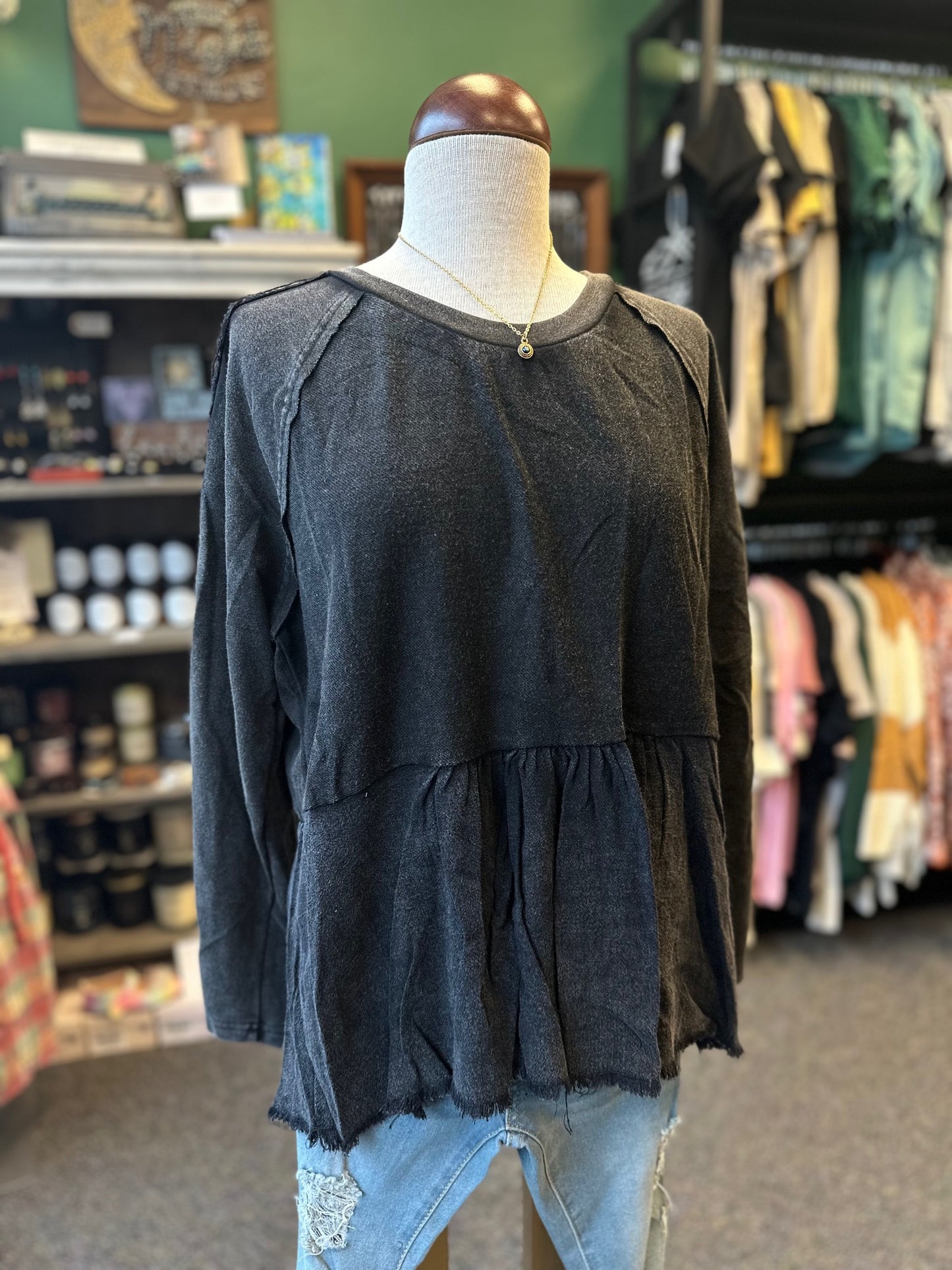Sale - Black French Terry Distressed Sweatshirt