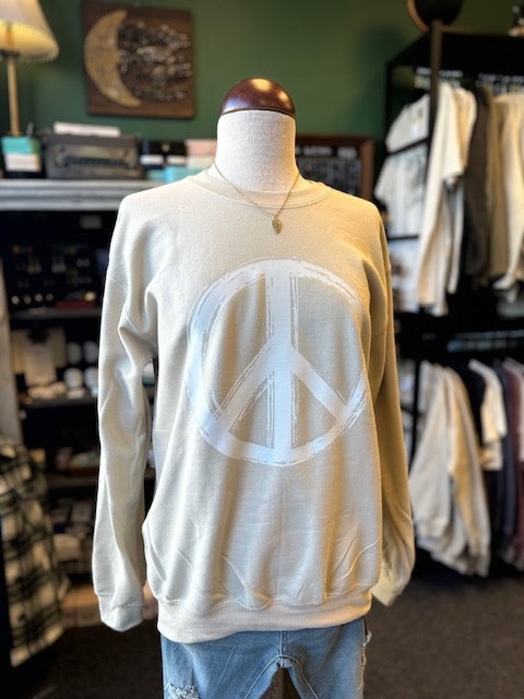 Sale - Peace Graphic Print Crew Neck Sweatshirt