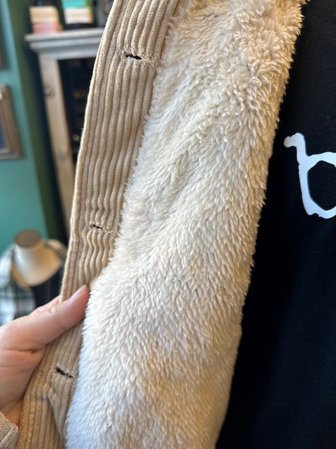 Beige Corduroy Button Up Jacket with Sherpa Lining