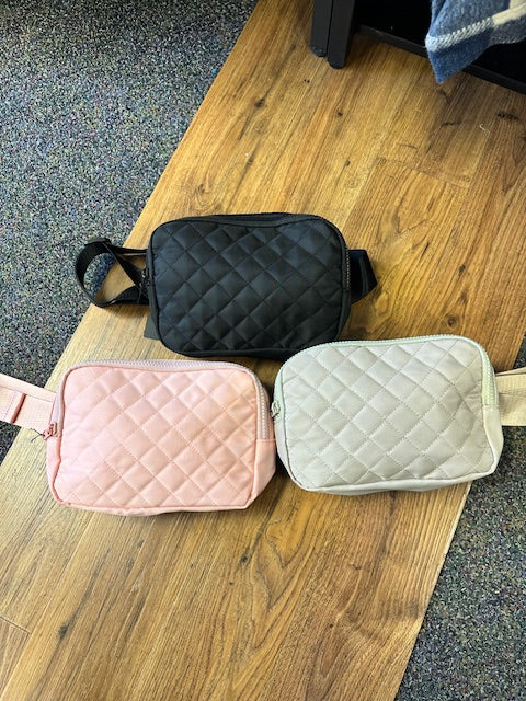 Quilted Solid Color Quilted Microfiber Waist Handbag