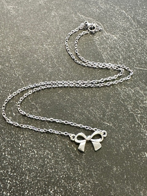 Small Silver Bow Charm Necklace