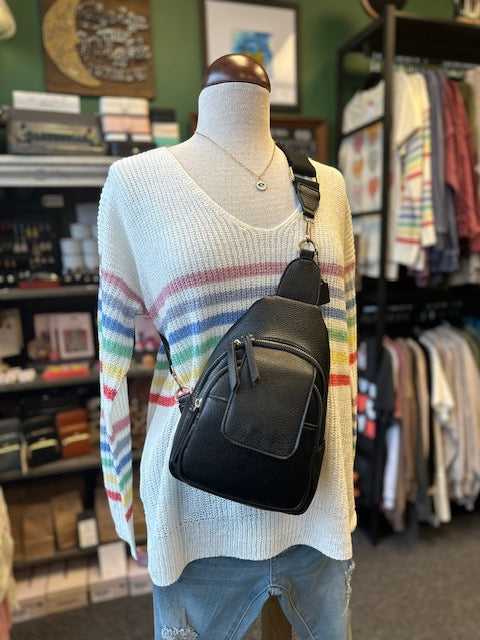 Sophia Sling Bag w/ Flap Over Pocket - Black or Gold