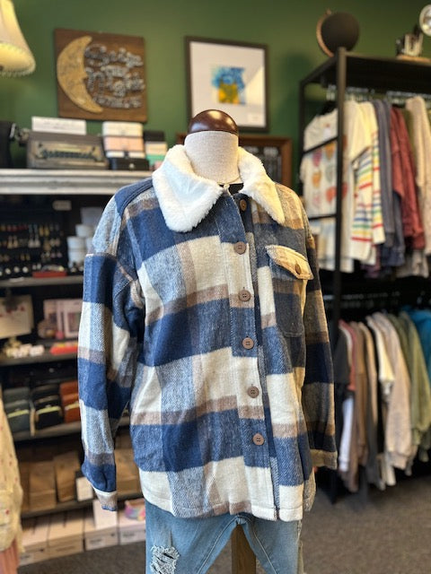 Dusty Blue Plaid Shacket