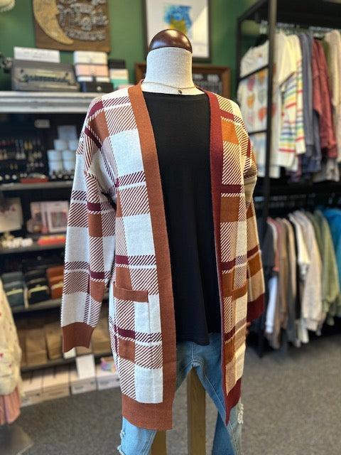 Caramel Mix Plaid Long Sleeve Cardigan
