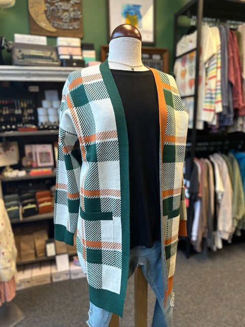 Forest Mix Plaid Long Sleeve Cardigan