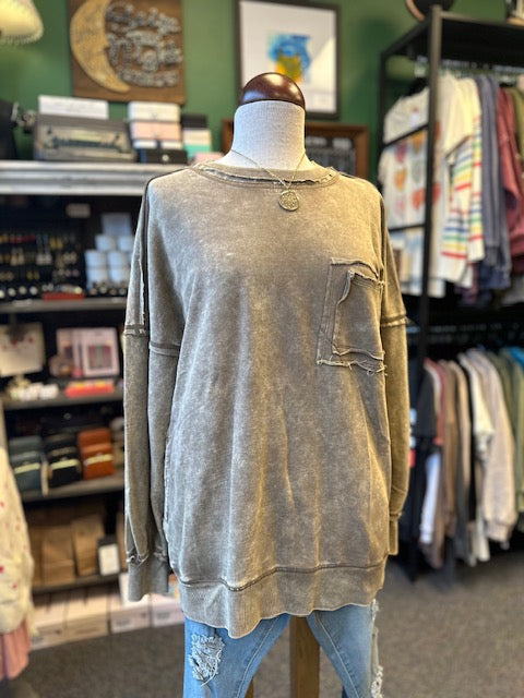 Mocha Distressed Pocket Sweatshirt